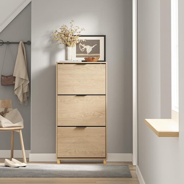 Detalle de SoBuy FSR213-N meuble à chaussures étroit 24 cm en bois nordique (60 x 24 x 120 cm)