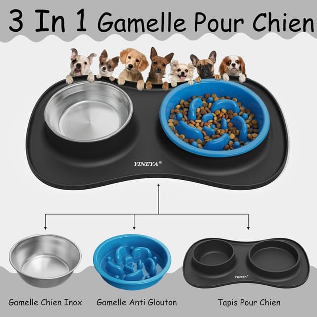 Detalle de Set YINEYA ciotole 3 in 1 anti-ingozzamento (cane e gatti) con tappetino pieghevole