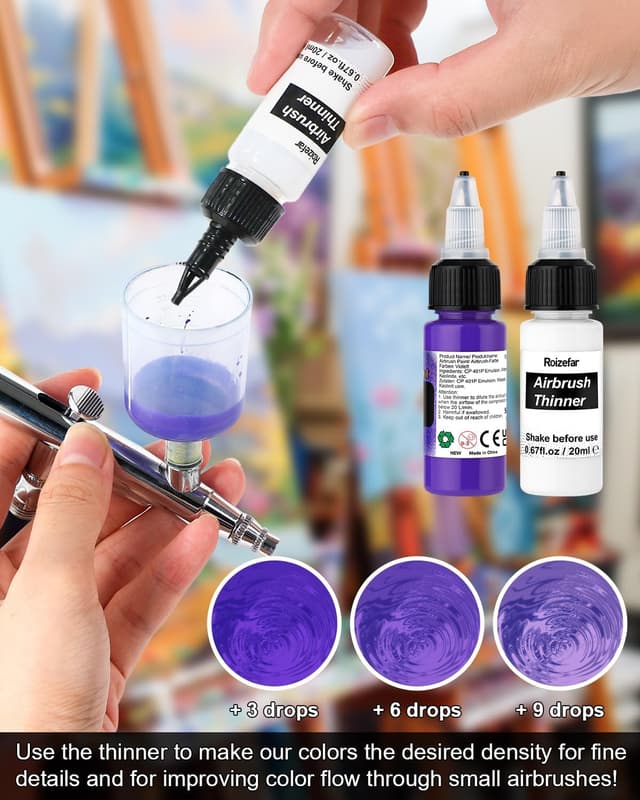 Detalle de Roizefar Airbrush Farben Set (18 Acrylfarben + 2 Airbrush-Verdünner) mit Neon-Farben, 20 ml je Dose