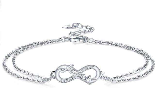 Detalle de J.MUEN Unendlichkeit Armband Damen aus 925 Sterling Silber – Infinity-Symbol mit Zirkonia, verstellbar
