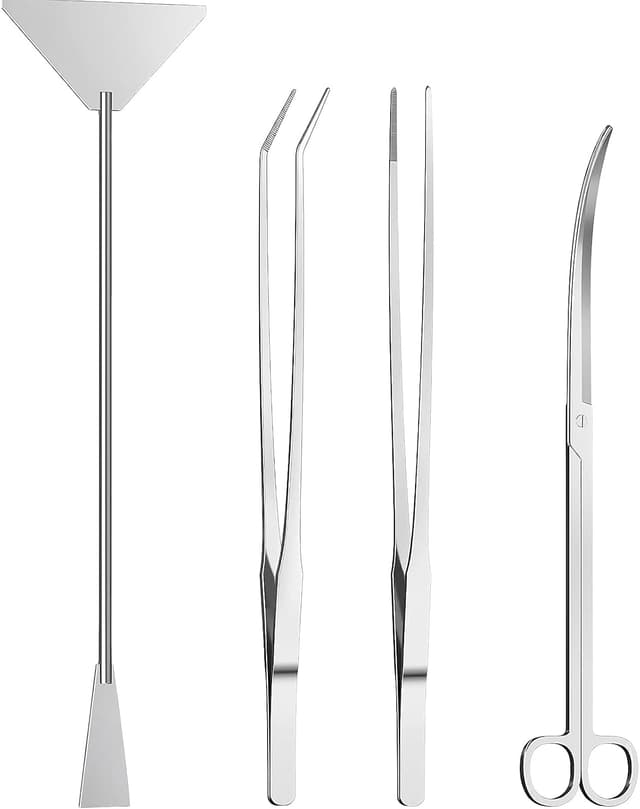 Detalle de Houbobo 4PCS Aquascape Tools Aquarium Kit (stainless steel) for plant trimming, algae scraping and substrate tidying