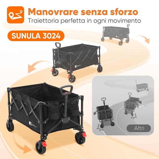 Thumbnail 4 de SUNULA Carrello pieghevole 120 kg, 150 L con ruote frenate e maniglia a scatto (nero)