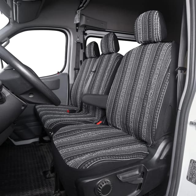 Detalle de AUTOYOUTH 2+1 Van Seat Covers Set (Baja Retro Ethnic Style) – Padded triple-layer spill protection for Transit, T4/T5, Vivaro (Gray)