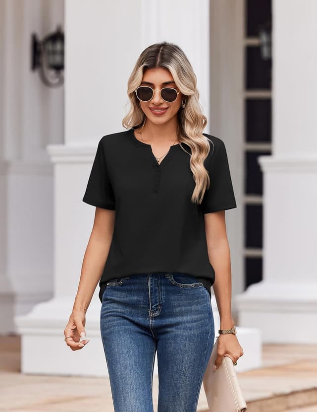 Detalle de Zeagoo Womens Summer Tops V Neck Short Sleeve 95% Polyester