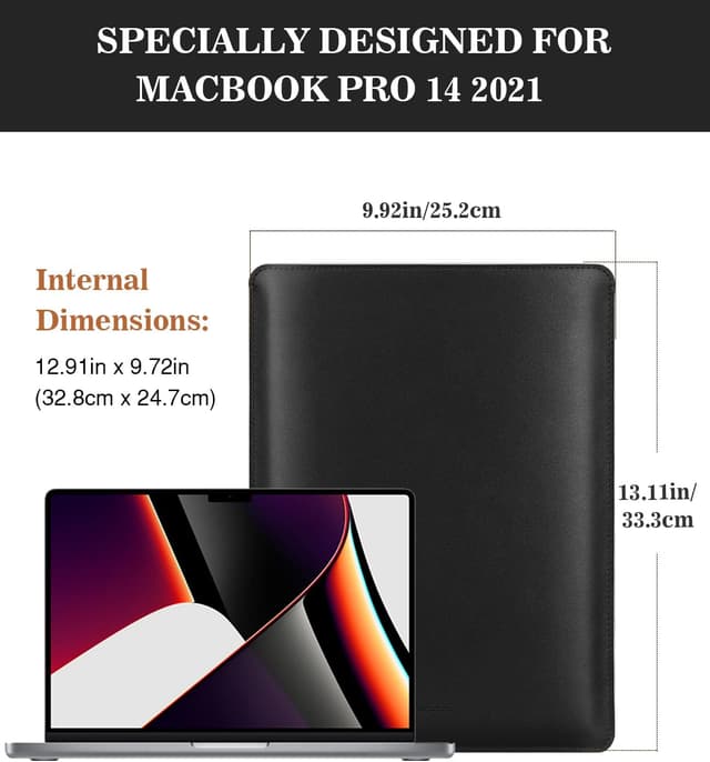 Detalle de MoKo Laptop-Hülle für MacBook Pro 14" (M2 Max, 2023/2021) – schlanke PU-Ledertasche mit Filzfutter, Schwarz