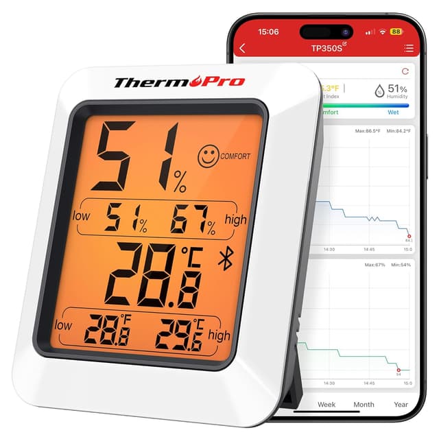 Detalle de ThermoPro TP350 Bluetooth room thermometer with 2‑year log 🌡