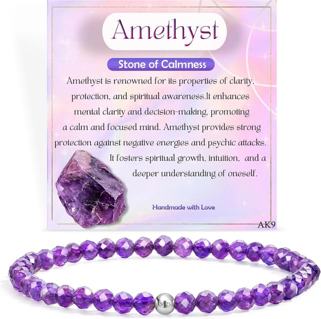 Detalle de Farfume Edelstein-Perlenarmband mit Amethyst (4 mm) und Silber 925 – elastisch, natursteinbasiert