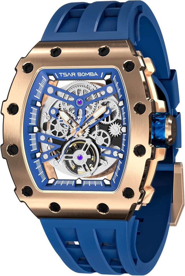 Thumbnail 6 de TSAR BOMBA TSAR BOMBA Montre automatique squelette pour homme, boîtier tonneau, étanche 50 m