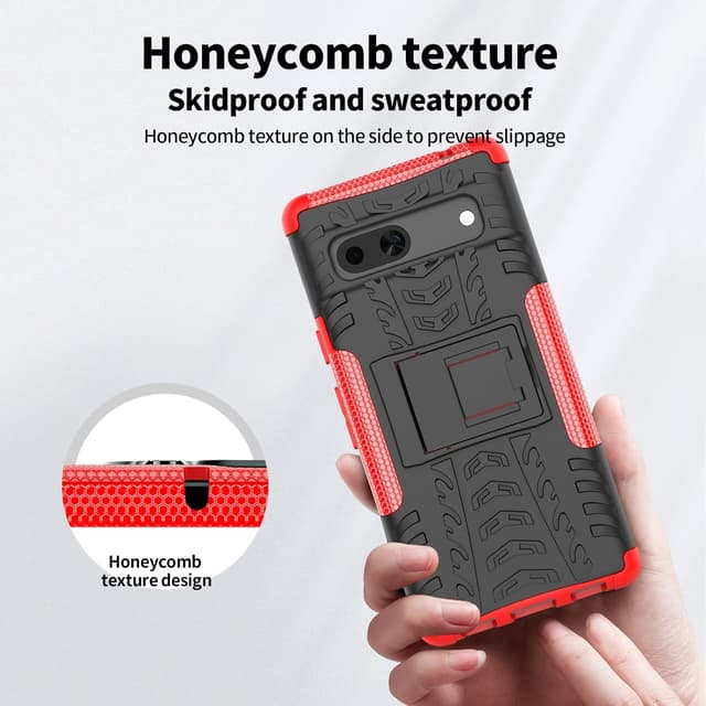 Detalle de Pilaru for Google Pixel 7a Case with 2 Screen Protectors (Red) + Kickstand