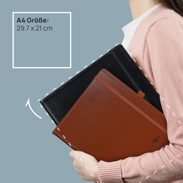 Detalle 2 de POPRUN Terminplaner 2026 A4 auf Deutsch - Wochenplaner mit 15-Minuten-Taktung & Monatsregister. Kalender 2026 Buchkalender mit PU-Leder Softcover - Braun
POPRUN Terminplaner 2026 A4 auf Deutsch - Wochen…