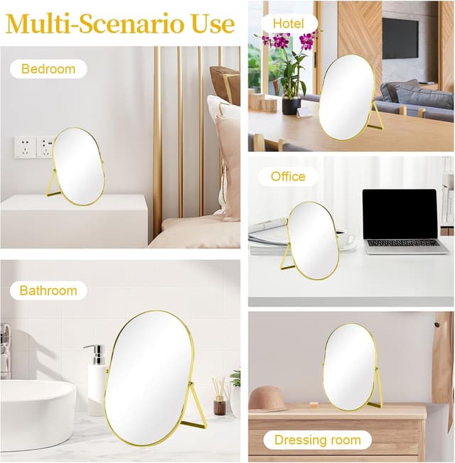 Detalle 2 de ROYUEXT Oval Table Top Mirror (Gold) with Adjustable Metal Frame Stand