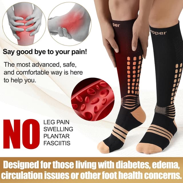 Thumbnail 6 de NEENCA Copper Compression Socks (20-30mmHg) for Circulation, Swelling, Travel & Recovery — 1 Pair