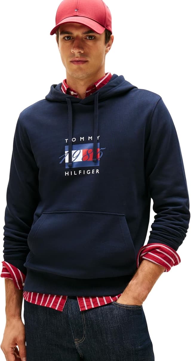 Detalle de Tommy Hilfiger Men’s Linear Flag Graphic Cotton Hoodie