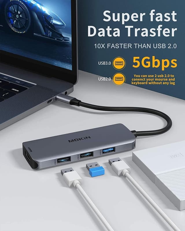 Detalle 2 de MOKiN USB-C Hub mit Dual-HDMI (6-in-1, 4K) und Power Delivery bis 100 W