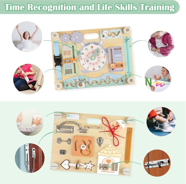 Detalle de Smartwo Large Double-Sided Montessori Busy Board (Safari) for Toddlers 2–4