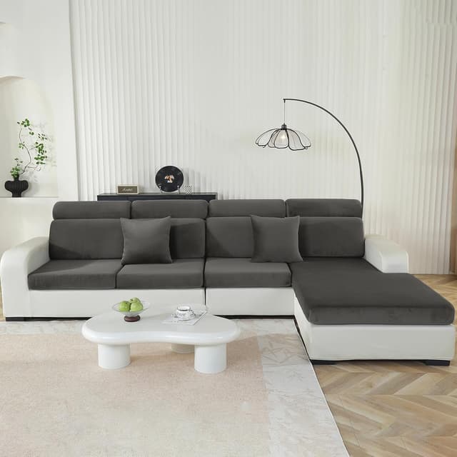 Thumbnail 6 de CYCMACO Copriseduta Divano in Velluto elasticizzato per chaise longue, grigio chiaro (antiscivolo, lavabile)