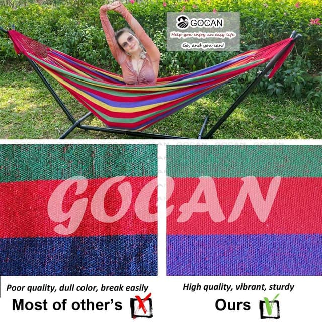 Detalle 2 de GOCAN Brazilian Double Hammock 2 Person Extra Large (220x160cm, 300kg) Rainbow XXL