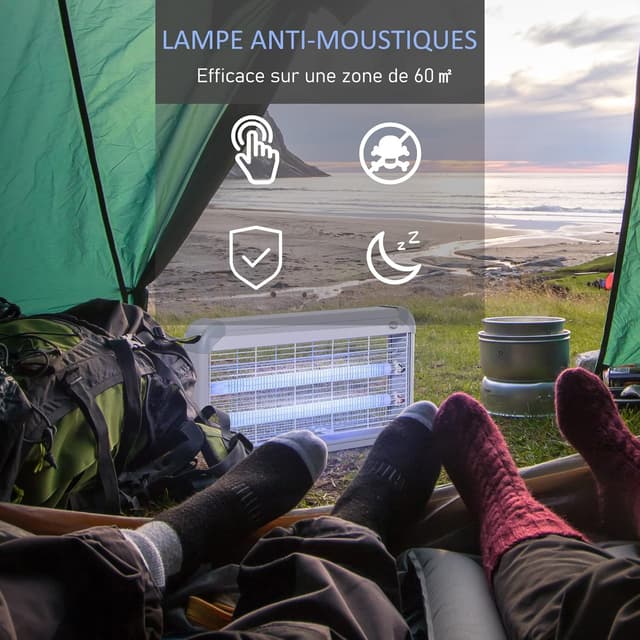 Detalle de Outsunny Lampe Anti-Moustique électrique UV 30 W – piège à insectes pour intérieur et extérieur, portée annoncée 60 m² (gris)