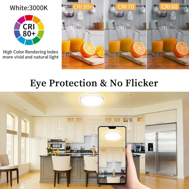 Detalle de Swoieltr LED-Deckenlampe flach rund 18 W, 3.000 K, 1.600 lm, IP44 (Ø 223 mm)