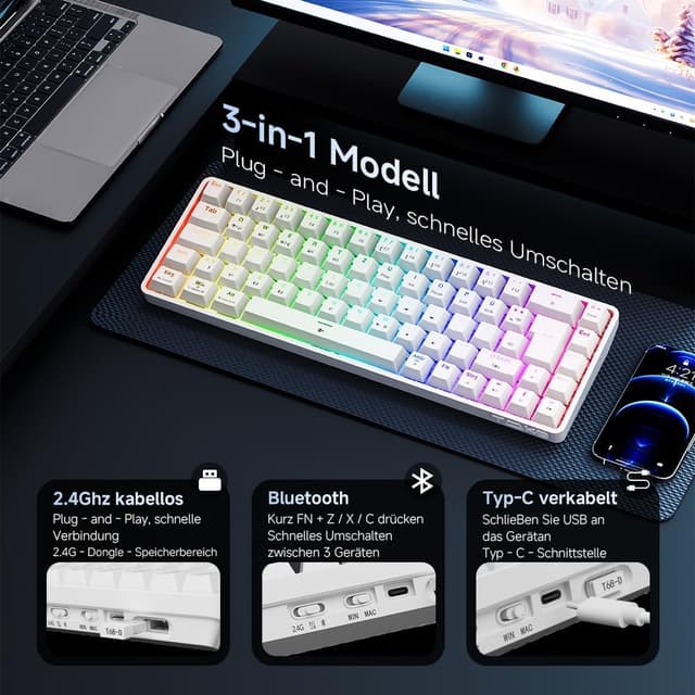 Detalle de TMKB T68 Gaming Tastatur 60%