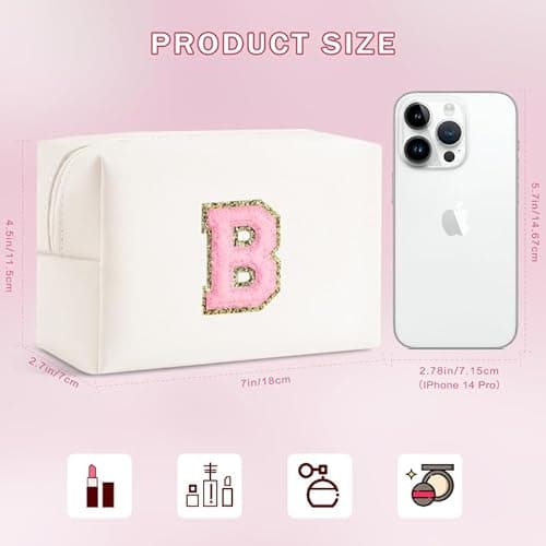 Detalle de SEFORICO Small Waterproof Leather Cosmetic Bag (Personalised A–Z) for Travel & Daily Kit