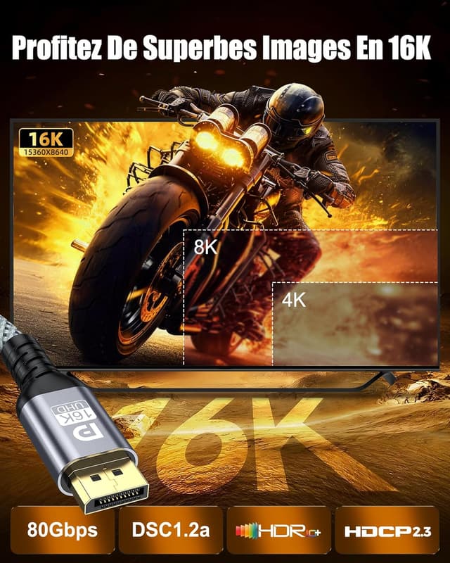 Detalle de NORSHY DisplayPort 2.1 16K 3 m