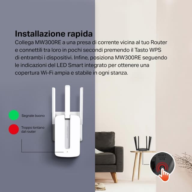 Thumbnail 3 de MERCUSYS MW300RE ripetitore WiFi 300 Mbps