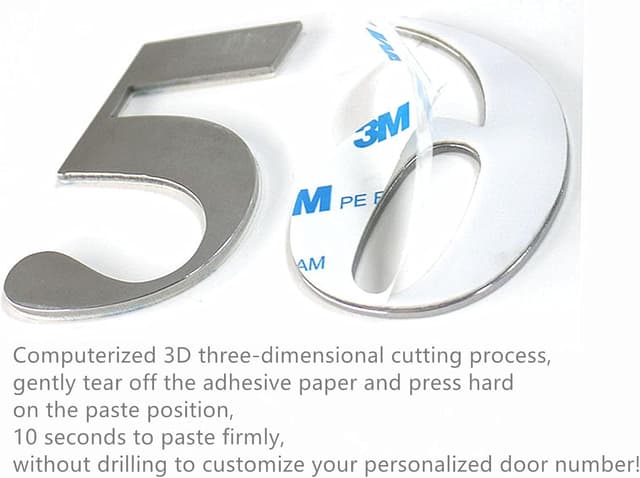 Detalle de Sinxioer Edelstahl-Hausnummer selbstklebend, Höhe 5 cm – Straßennummernschild im Arial-Design (Ziffer 9)
