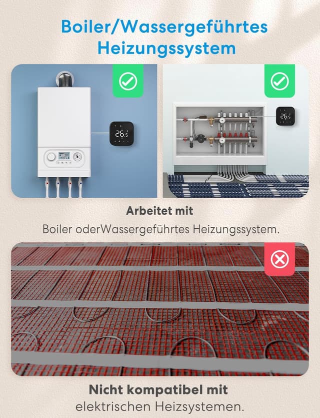 Detalle de meross Smart Thermostat (Matter) WLAN für Fußbodenheizung & Boiler – digitaler Heizungsthermostat