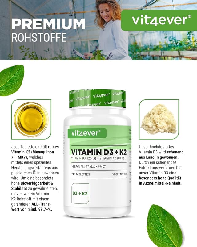 Detalle de vit4ever Vitamin D3 + K2 Depot 240 Tabletten