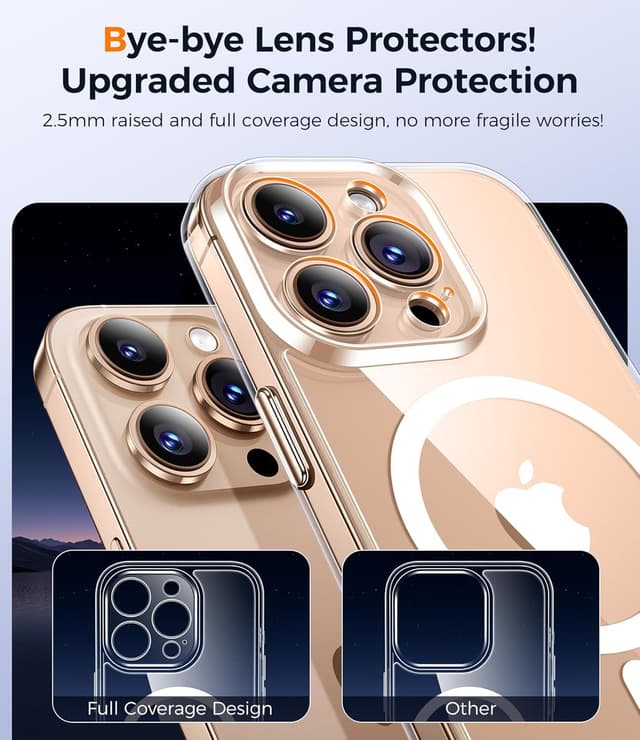 Detalle de Qasyfanc Magnetic iPhone 16 Pro Max Case (Clear) with 2 Tempered Glass Screen Protectors