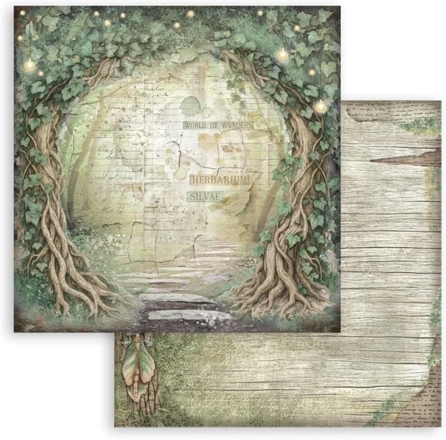 Detalle de Stamperia Herbarium Silvae Scrapbook Paper Pad 30,5 x 30,5 cm, carta doppia faccia acid free per scrapbooking, bullet journal e carte