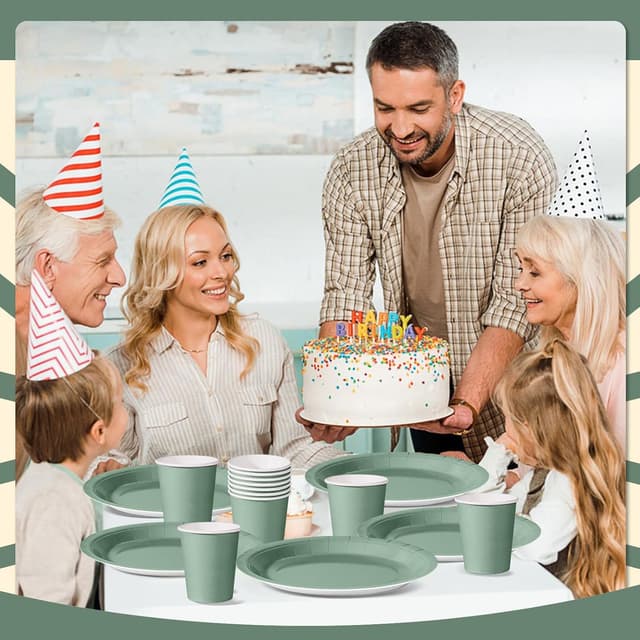 Thumbnail 4 de Nkaiso Grasgrün Partygeschirr 96-teilig