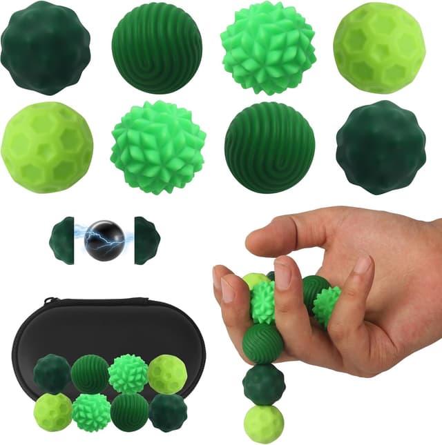 Detalle de Lot de 8 balles fidget magnétiques en silicone (texturées) : jouets anti-stress sensoriels