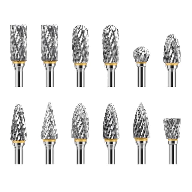 Detalle de Set de 12 fraises rotatives en carbure de tungstène Lytool (double coupe) tige 1/8" pour Dremel, gravure, polissage et sculpture