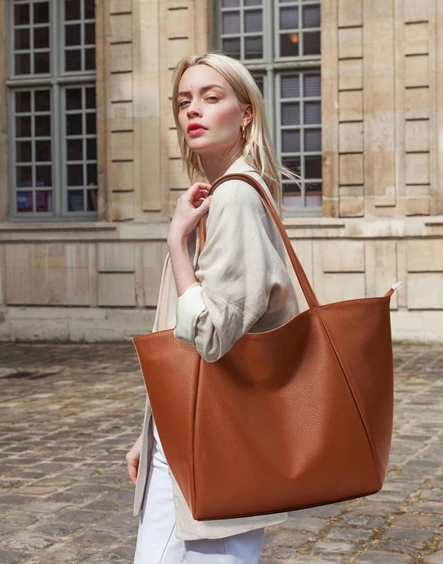 Detalle de Large Tote Bags for Women with Top Handle & Zipper – PU Leather Work, Shopping, School & Travel Bag