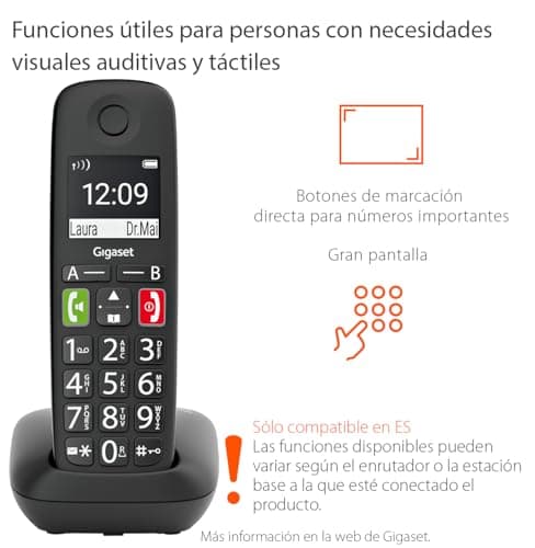 Detalle 2 de Gigaset E290 Teléfono DECT botones grandes negro 📞