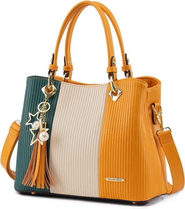 Detalle de Pomelo Best borsa a mano da donna a righe multicolore con frange e tracolla