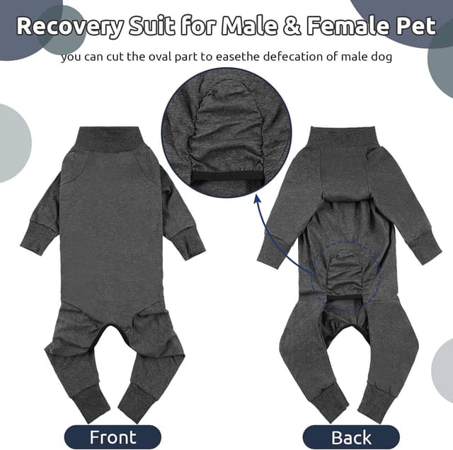 Detalle 1 de CITÉTOILE Einteiler-Erholungsanzug für Hunde (Langarm), OP-/Wundschutz-Body – Grau, Größe M