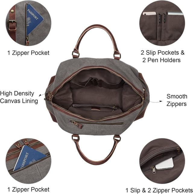 Detalle de S-Zone Sac de voyage 52–55 l Vintage Canvas Crazy Horse cuir trim unisexe (54 x 23 x 42 cm env.)