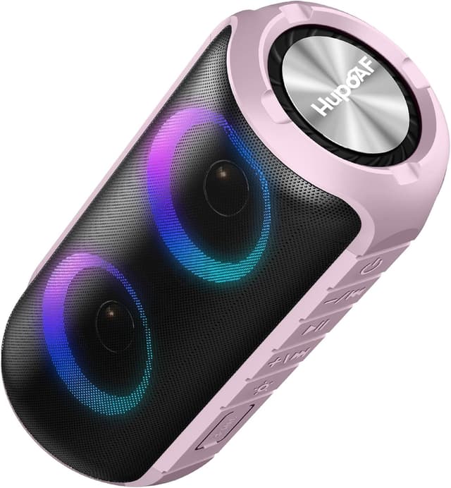 Detalle de Hupoaf portable Bluetooth speaker with Bluetooth 5.3, IPX7 waterproofing, 12-hour playback and RGB lights