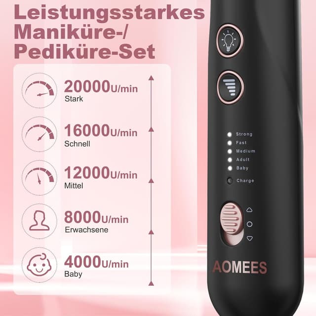 Thumbnail 5 de AOMEES Elektrische Nagelfräser Set 9 Aufsätze