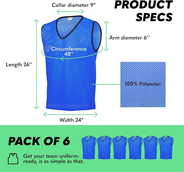 Detalle de GSi Sports Pinnies Training Vest Packs (6 or 12) – Free Size Mesh for Soccer & Basketball