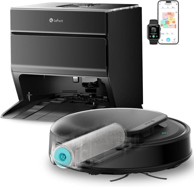 Detalle de Lefant M5 Pro Robot Aspirateur Laveur laveur à serpillière avec eau chaude jusqu’à 75°C, 18000 Pa et base d’auto-nettoyage
