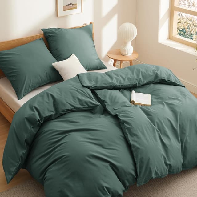 Detalle de BEDSURE Bettwäsche 135x200 aus Baumwolle, 4-teilig in Dunkelgrün (mit Reißverschluss, Oeko-Tex)