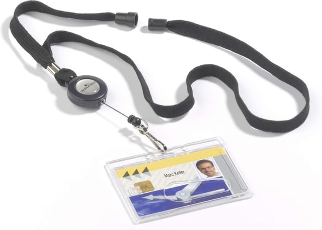 Detalle 2 de Durable tour de cou avec enrouleur et mousqueton rétractable (cordon rétractable, anti-traction) Noir