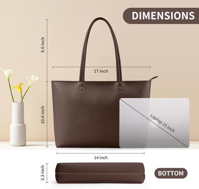 Detalle de KALIDI Large Tote Bag for Women with Zipper – Waterproof PU shoulder work bag