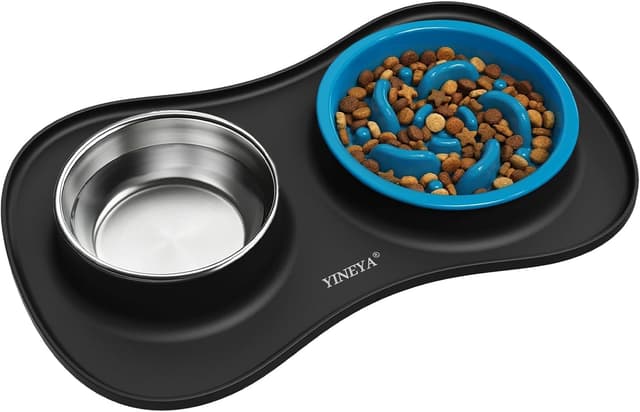 Detalle de Set YINEYA 3 in 1 ciotole anti-ingozzamento per cani e gatti con tappetino pieghevole