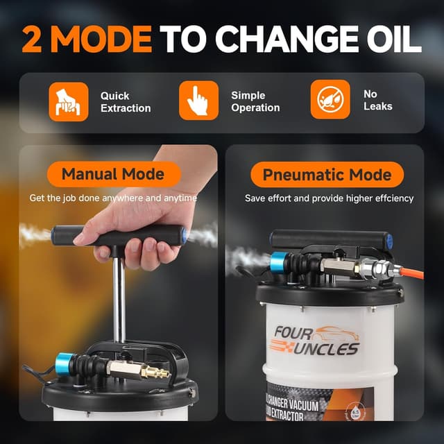 Detalle 2 de FOUR UNCLES Oil Extractor Vacuum Fluid Extractor with Pump Tank, Remover & Tubes for Oil Changes and Brake Bleeding