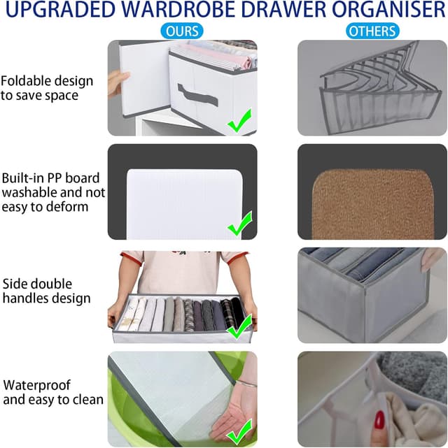 Detalle 2 de sprecenk Ordnungssystem Organizer Kleiderschrank – 2 Pack Faltboxen mit 12 Gittern, hellgrau